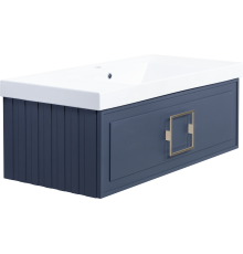 Тумба с раковиной La Fenice Cubo 100 подвесная, blu grigio, ручка хром, раковина Cubo 100