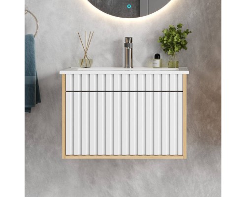 Тумба под раковину Onika Дайлер 60 подвесная, белая, дуб сонома