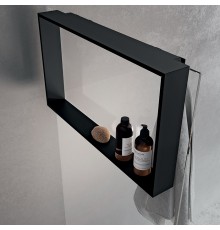 Novellini Kuadra Аксессуары для кабины 70х40cм., с внутренней полкой и внешним крючком, для крепления на стекло, цвет: черный матовый. R90AKFPO4070-H