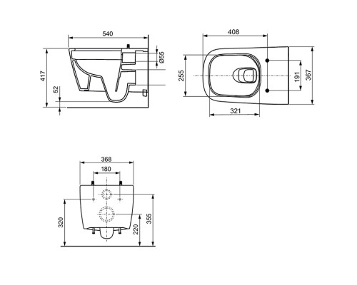 TECEneo Унитаз подвесной 54х36х36см, безободковый, смыв Tornado, с крепежом, цвет: белый. 9700209