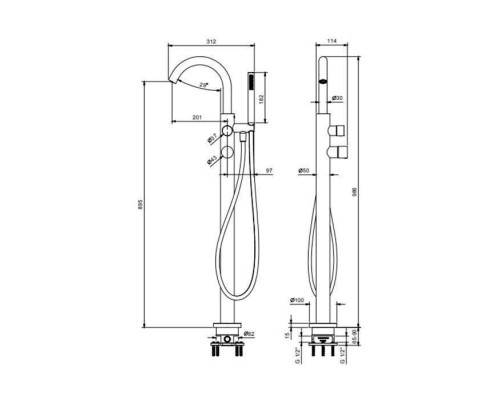 Fantini Nice Смеситель для ванны, напольный, с ручным душем, цвет: хром. 44 00 R080A, 65 02 S080B Fantini Nice Смеситель для ванны, напольный, с ручным душем, цвет: хром. 44 00 R080A, 65 02 S080B