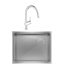 Комплект Мойка Paulmark Next-Skew PM885444-BS брашированная сталь + Смеситель Grohe Minta 3291800E хром