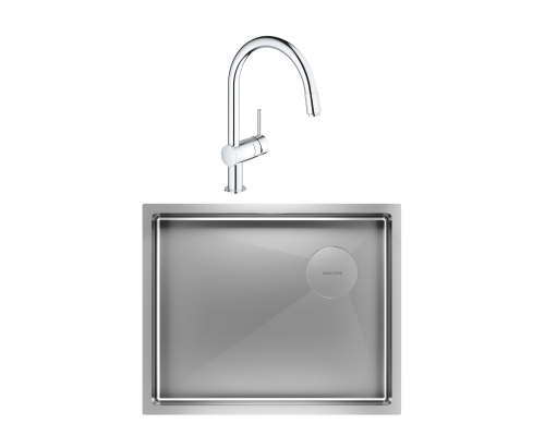 Комплект Мойка Paulmark Next-Skew PM885444-BS брашированная сталь + Смеситель Grohe Minta 3291800E хром