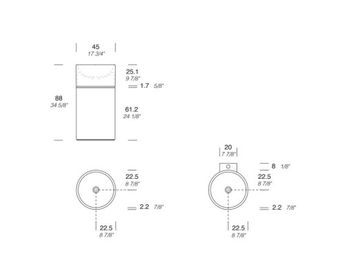 NOORTH milldue edition Roma I Раковина напольная Oslash;45x88cм., слив в пол, цвет: Nero opaco/Noce Canaletto/Oro. 2016.D