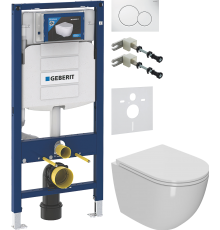 Комплект Унитаз подвесной Bauedge Bau Dream Hurricane3 безободковый, с микролифтом, белый + Крепления Geberit Duofix 111.815.00.1 к стене + Шумоизоляция 156.050.00.1 + Инсталляция UP 320 111.300.00.5 + Кнопка Sigma 01 115.770.11.5 белая