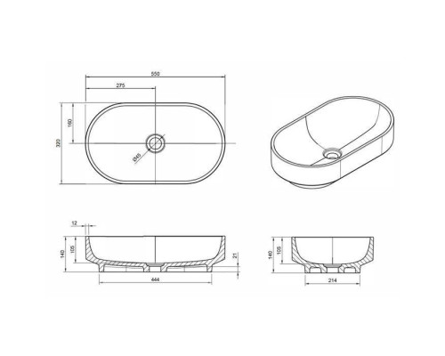 Knief Ellipse Shape Раковина накладная 55x32x14см, без отв, из полимерного материала, цвет: Pyrit # 030. 70203030