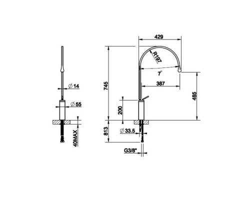 Gessi Goccia Смеситель для раковины на 1 отверстие, излив 387мм R=197, с фиксированным носиком, цвет: белый. 33811#279