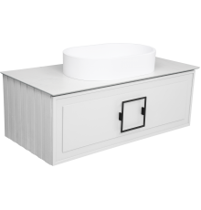 Тумба с раковиной La Fenice Cubo 100 подвесная, bianco, ручка черная, столешница белый мрамор, раковина матовая белая