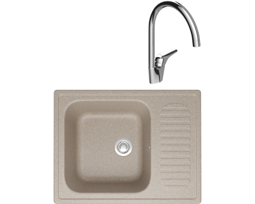 Комплект Мойка кухонная Domaci Болонья М-15-004 песочная + Смеситель Ливорно