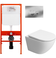 Комплект Унитаз подвесной BelBagno Uno BB5177CH-TOR/SC + Инсталляция BB026 + Кнопка BB081CR хром