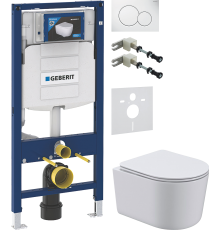 Комплект Унитаз подвесной Art Max Bolzano AM001CHR/SC + Крепления Geberit Duofix 111.815.00.1 к стене + Звукоизоляция + Инсталляция UP 320 111.300.00.5 + Кнопка Sigma 01 115.770.11.5 белая