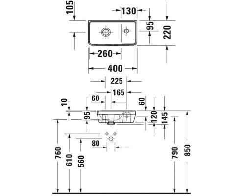 Duravit D-Neo Раковина подвесная, 40см., без перелива, с 1 отв., dx, цвет: белый. 0739400041