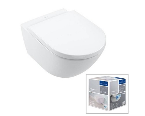 VilleroyBoch Subway 3 Унитаз подвесной, безободковый, сиденье-в комплекте SoftClosing, CeramicPlus, цвет: альпийский белый. 4670TSR1 VilleroyBoch Subway 3 Унитаз подвесной, безободковый, сиденье-в комплекте SoftClosing, CeramicPlus, цвет: альпийский белый. 4670TSR1