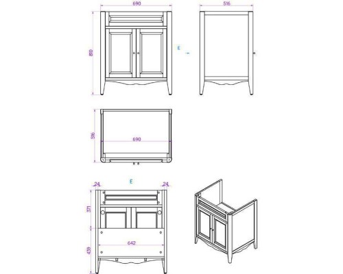 TW Veronica Nuovo комплект мебели с 2-мя дверцами, с доводчиками Blum, ручки: бронза, 73см, напольный, цвет: белый. VER2073-B+AR834bi*1 комплект TW Veronica Nuovo комплект мебели с 2-мя дверцами, с доводчиками Blum, ручки: бронза, 73см, напольный, цвет: белый. VER2073-B+AR834bi*1 комплект