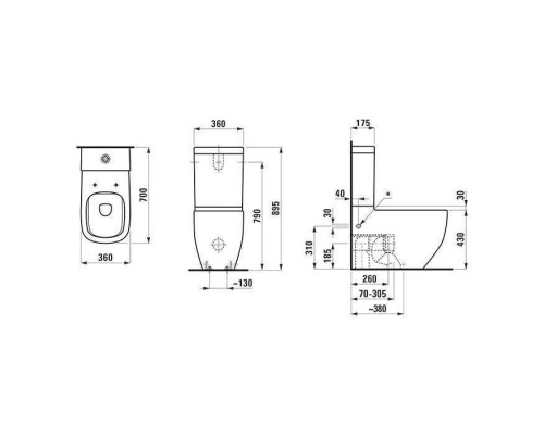 Laufen Palomba Унитаз моноблок 70x36x46см, безободковый, выпуск универсальный, подвод воды сзади, цвет: белый. 8.2880.1.000.871.1,  8.2480.1.000.000.1