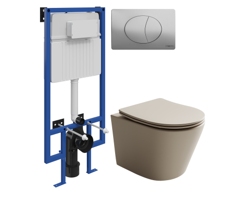 Комплект Унитаз подвесной Ceramicanova Balearica Rimless CN6000MC капучино матовый + Инсталляция STWORKI + Кнопка 230823 хром матовый Комплект Унитаз подвесной Ceramicanova Balearica Rimless CN6000MC капучино матовый + Инсталляция STWORKI + Кнопка 230823 хром матовый