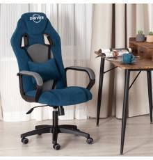 Игровое кресло TetChair Driver флок синий 32, ткань серая TW-12
