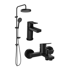 Комплект для ванной Смеситель STWORKI Кронборг S28010BK матовый черный + Стойка Монтре S30180BK + Смеситель S28100BK матовый чёрный