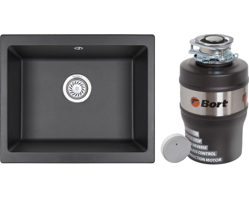 Комплект Мойка кухонная Granula 5551, черный + Измельчитель Bort Alligator Mega