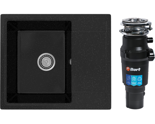 Комплект Мойка Practik PR-M 575-004 черный оникс + Измельчитель Bort Titan 7000