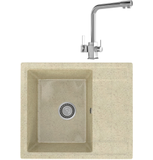 Комплект Мойка кухонная Practik PR-M 575-002 слоновая кость + Смеситель MEGA Life MG-TK06 хром