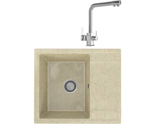 Комплект Мойка кухонная Practik PR-M 575-002 слоновая кость + Смеситель MEGA Life MG-TK06 хром