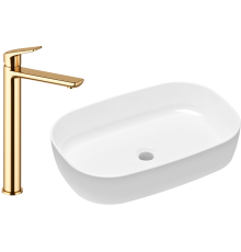 Комплект Раковина Lavinia Boho Bathroom Sink Slim 33311003 + Смеситель Wellsee ICON! for life 182308000 золото