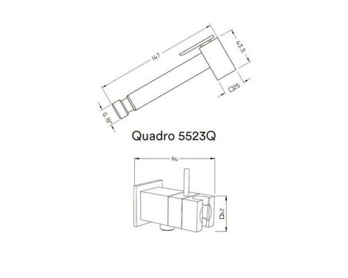 Nicolazzi Doccia Quadro Гигиенический душ со смесителем и держателем, цвет: хром. 5523QСR,  R7096.1CR