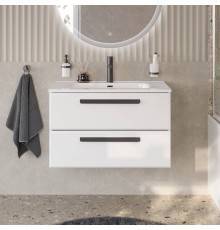 Тумба с раковиной Cezares Eco Cer-N 80, bianco lucido, раковина Duet 80, ручки матовые черные