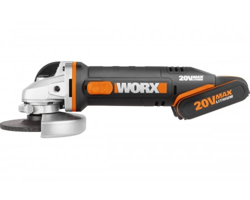 Угловая шлифмашина аккумуляторная WORX WX800,20В, 115 мм, 2*2,0Ач, кейс