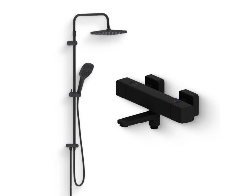 Душевой комплект Термостат Damixa Gala 533000300 для ванны с душем, черный + Стойка Merkur 940000300 черная матовая