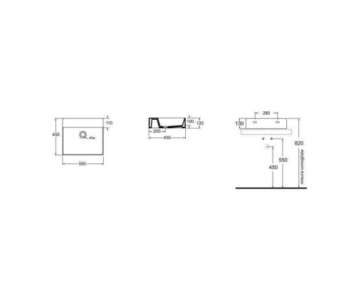 Azzurra Elegance Squared Раковина подвесная/накладная, 50x45xH12,5 см, без отв., цвет: Bianco lucido. ELLP050450Q0BI/(EQA50 bi)*0