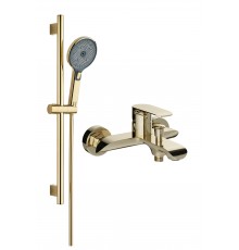 Смеситель для ванны с душем STWORKI Копенгаген S42100GG + Душевой гарнитур Гётеборг S03190GG, глянцевое золото