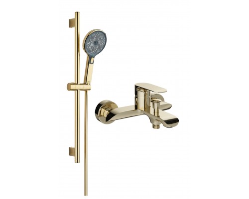 Смеситель для ванны с душем STWORKI Копенгаген S42100GG + Душевой гарнитур Гётеборг S03190GG, глянцевое золото