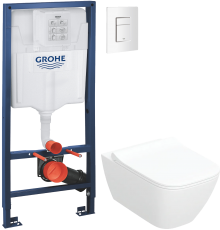 Комплект Унитаз подвесной Geberit Smyle Square 500.685.01.1 + Инсталляция Grohe Rapid SL 38772SH0 3 в 1 с панелью смыва