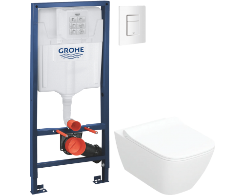 Комплект Унитаз подвесной Geberit Smyle Square 500.685.01.1 + Инсталляция Grohe Rapid SL 38772SH0 3 в 1 с панелью смыва Комплект Унитаз подвесной Geberit Smyle Square 500.685.01.1 + Инсталляция Grohe Rapid SL 38772SH0 3 в 1 с панелью смыва