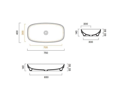 Catalano Alvea Раковина 75х40см., настольная или полувстраиваемая , цвет: белый глянцевый. 0624750001