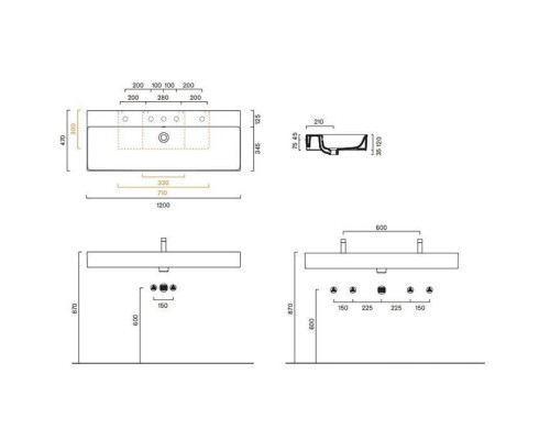 Catalano Premium Раковина 120х47см, без отв., подвесная, цвет: белый глянцевый. 0221200001