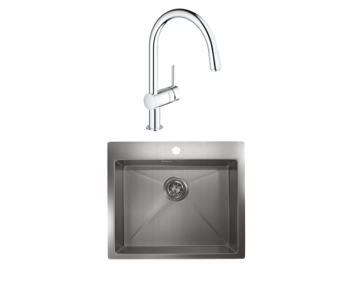 Комплект Мойка Granula 5951, сталь сатин + Смеситель Grohe Minta 3291800E хром Комплект Мойка Granula 5951, сталь сатин + Смеситель Grohe Minta 3291800E хром
