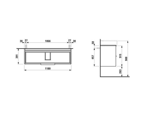 Laufen Base База с раковиной 118x39x53см., 2 ящика,включает в комплект органайзер для ящика, подвесная, цвет: белый глянцевый. 8.1028.9.000.104.1,  4.0247.2.110.261.1