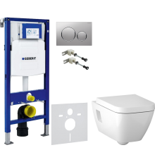 Комплект Унитаз подвесной Geberit Renova Plan 500.378.01.1 + Крышка Plan 500.692.01.1 + Крепления Duofix 111.815.00.1 к стене + Шумоизоляция 156.050.00.1 + Инсталляция UP 320 111.300.00.5 + Кнопка Sigma 20 115.882.JQ.1 хром матовый, хром глянцевый