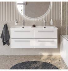 Тумба с раковиной Cezares Eco Cer-N 120, 4 ящика, bianco lucido, раковина Eco 120, двойная, ручки сатин