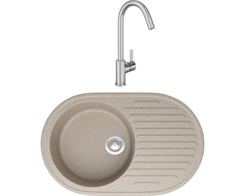 Комплект Мойка кухонная Domaci Болонья М-11-004 песочная + Смеситель Ливорно