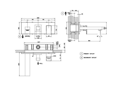 Gessi Rettangolo Смеситель для раковины, встраиваемый, однорычажный, с изливом и переключателем PULL, внешняя часть, цвет: Black XL. 44907#299