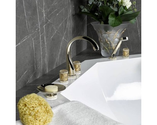 THG Hirondelles Gold Stamped Смеситель на борт ванны, 5 отв., с ручным душем, цвет: Soft gold. A4L-F30-1132SG THG Hirondelles Gold Stamped Смеситель на борт ванны, 5 отв., с ручным душем, цвет: Soft gold. A4L-F30-1132SG