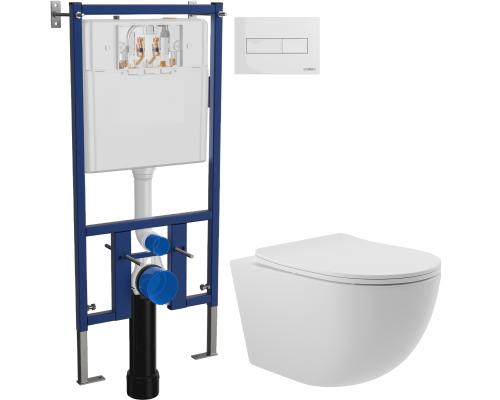 Комплект Унитаз подвесной Aqueduto Ovo OVO0120 безободковый, с микролифтом, белый матовый + Инсталляция DIWO + Кнопка 7320 белая