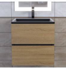 Тумба с раковиной Uperwood Barsa 60 подвесная, черная, дуб сонома, раковина черный глянец