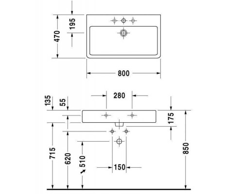 Duravit Vero Раковина 80х47 см, 1 отв., с переливом, цвет: белый. 0454800000