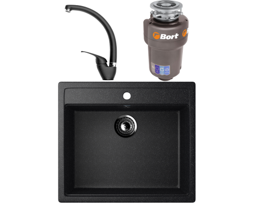 Комплект Мойка кухонная Ulgran U-104 -308 черная + Смеситель Domaci Солерно DC-3013 морион + Измельчитель Bort Titan Max Power FullControl