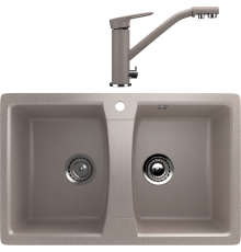 Комплект Мойка кухонная Ulgran U-402 -302 песочная + Смеситель U-010 -302 песочный